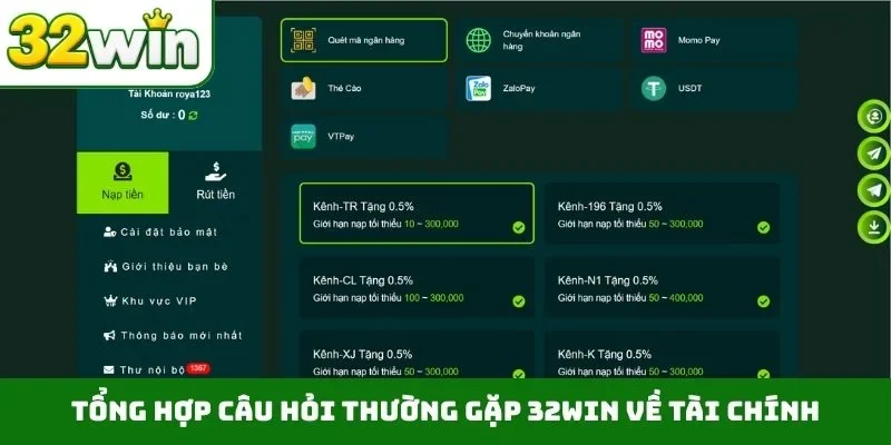 Tổng hợp câu hỏi thường gặp 32WIN về tài chính